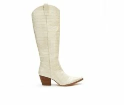 Outlet 👍 Women's Coconuts By Matisse Jax Western 🥾 Boots Ivory Croc ⭐