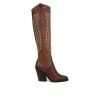 Best Pirce ⭐ Women's Franco Sarto Glenice Knee High Heeled Western 🥾 Boots Brown 🔔