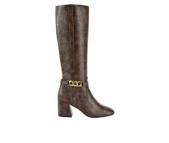 New 🛒 Women's Jane And The 👟 Shoe Yvette Knee High 🥾 Boots Brown Lizard 😀 -Journee shop 1 1123