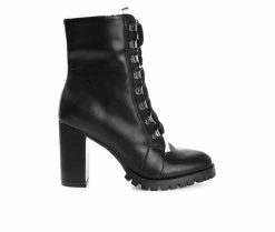 Hot Sale 🎁 Women's Journee Collection Fauna Heeled Combat Booties Black 🧨