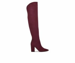 New 🎉 Women's Nine West Goforit Over-The-Knee 🥾 Boots Burgundy 😉
