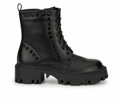 Flash Sale ⌛ Women's Olivia Miller Zoey Combat Platform Combat 🥾 Boots Black 🧨