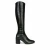 Hot Sale 🔥 Women's Franco Sarto Tribute Wide Calf Knee High 🥾 Boots Black Croco 😀