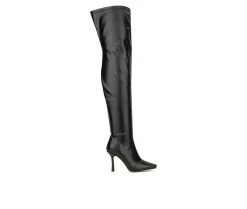Best deal ⭐ Women's New York And Company Natalia Over The Knee 🥾 Boots Black PU 🌟