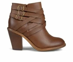 New 🛒 Women's Journee Collection Strap Booties Brown ⌛