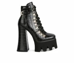 Hot Sale 🌟 Women's London Rag Boogie Platform Lace Up Booties Black ✨