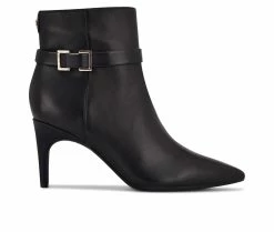 Discount ❤️ Women's Nine West Dian 9x9 Heeled Booties Black Leather 🧨