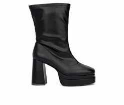 Best Pirce 😍 Women's Fashion To Figure Keira Mid Calf Platform Booties Black Wide ✨