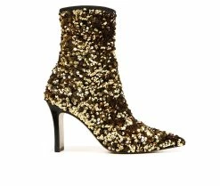 New 🧨 Women's Franco Sarto Avana 2 Heeled Booties Gold Sequin 💯