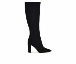 Hot Sale 👏 Women's Nine West Dane Heeled Knee High 🥾 Boots Black Suede 🛒