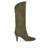 Discount 👍 Women's Nine West Buyah Knee High Heeled 🥾 Boots Olive Suede 🎁