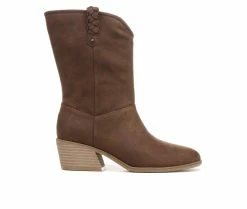 Discount 🌟 Women's Dr. Scholls Layla Mid Calf Western Booties Brown 🛒