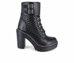 Deals ❤️ Women's XOXO Jackie Heeled Combat Booties Black ⭐