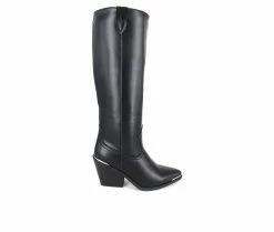 Budget 🔥 Women's XOXO Ella Knee High Heeled 🥾 Boots Black ⌛