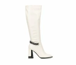Flash Sale 🛒 Women's Torgeis Lauren Knee High Heeled 🥾 Boots Off White 😀