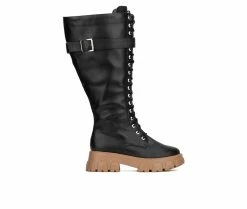 Flash Sale 🌟 Women's Fashion To Figure Liv XWC Knee High Lace Up 🥾 Boots Black Wide 👍