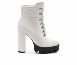 Buy ⌛ Women's London Rag Stopper Heeled Combat Booties White ⌛