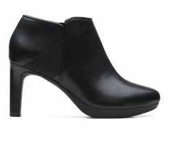 Best deal 👍 Women's Clarks Ambyr Gem Heeled Booties Black Leather 🎁