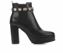 Cheap 😀 Women's Juicy Python Heeled Booties Black 🧨