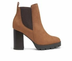 Budget 😀 Women's London Rag Sonia Block Heel Booties Tan 🌟