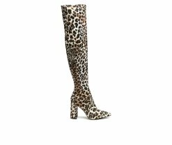 Deals 😀 Women's London Rag Flittle Over The Knee Heeled 🥾 Boots Leopard Suede 🤩