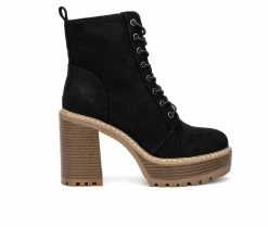 Wholesale 😍 Women's Olivia Miller Evie Platform Heeled Lace Up 🥾 Boots Black 😍