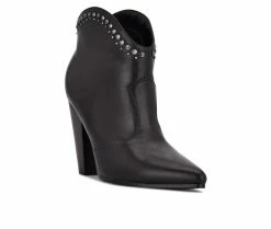 Outlet 🔔 Women's Nine West Sera Heeled Booties Black Leather 🤩 -Journee shop 2 1073