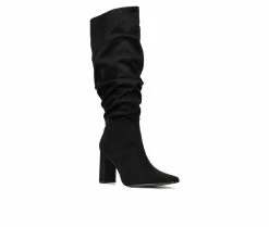 Cheapest 🎁 Women's New York And Company Damaris Knee High Heeled 🥾 Boots Black 💯 -Journee shop 2 156
