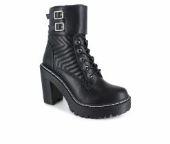 Deals ❤️ Women's XOXO Jackie Heeled Combat Booties Black ⭐ -Journee shop 2 177