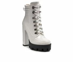 Buy ⌛ Women's London Rag Stopper Heeled Combat Booties White ⌛ -Journee shop 2 386