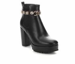 Cheap 😀 Women's Juicy Python Heeled Booties Black 🧨 -Journee shop 2 39