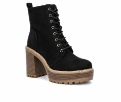 Wholesale 😍 Women's Olivia Miller Evie Platform Heeled Lace Up 🥾 Boots Black 😍 -Journee shop 2 455