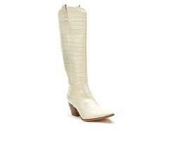 Outlet 👍 Women's Coconuts By Matisse Jax Western 🥾 Boots Ivory Croc ⭐ -Journee shop 2 504