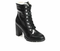 Hot Sale 🎁 Women's Journee Collection Fauna Heeled Combat Booties Black 🧨 -Journee shop 2 573