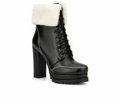 Best Sale 😉 Women's Torgeis Pearl Platform Lace-Up 🥾 Boots Black 🥰 -Journee shop 2 701