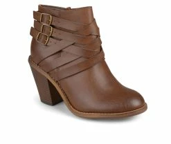 New 🛒 Women's Journee Collection Strap Booties Brown ⌛ -Journee shop 2 892