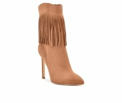 Cheap 🔔 Women's Nine West Tries Heeled Fringe Booties Cognac Suede ❤️ -Journee shop 2 939