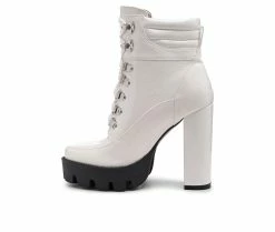 Buy ⌛ Women's London Rag Stopper Heeled Combat Booties White ⌛ -Journee shop 3 386