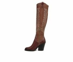 Best Pirce ⭐ Women's Franco Sarto Glenice Knee High Heeled Western 🥾 Boots Brown 🔔 -Journee shop 3 547