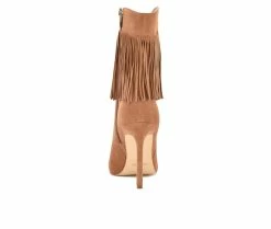 Cheap 🔔 Women's Nine West Tries Heeled Fringe Booties Cognac Suede ❤️ -Journee shop 3 938