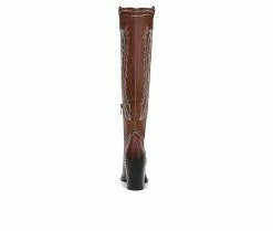 Best Pirce ⭐ Women's Franco Sarto Glenice Knee High Heeled Western 🥾 Boots Brown 🔔 -Journee shop 5 509